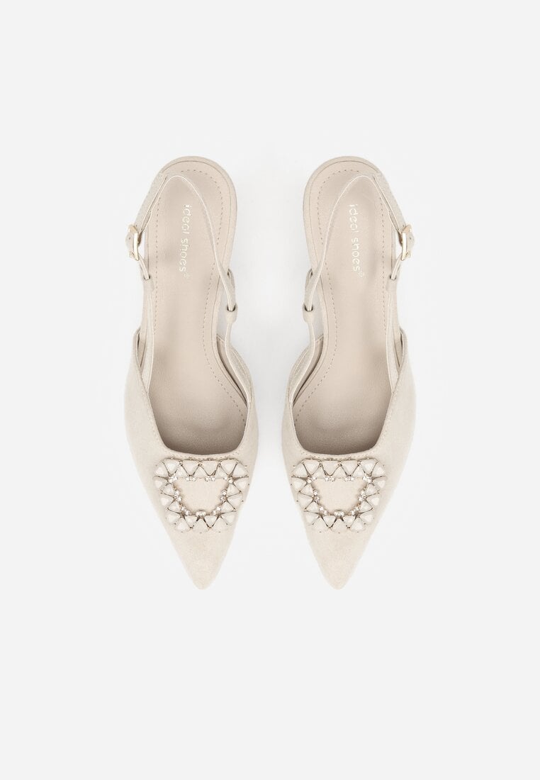 Jasnobeżowe Sandały na Szpilce z Cyrkoniową Klamrą Elinvyra