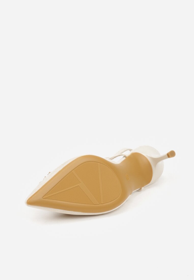 Jasnobeżowe Sandały na Szpilce z Cyrkoniową Klamrą Elinvyra