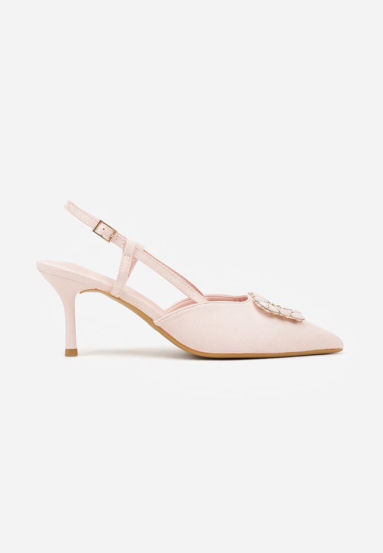 Różowe Sandały na Szpilce z Cyrkoniową Klamrą Elinvyra