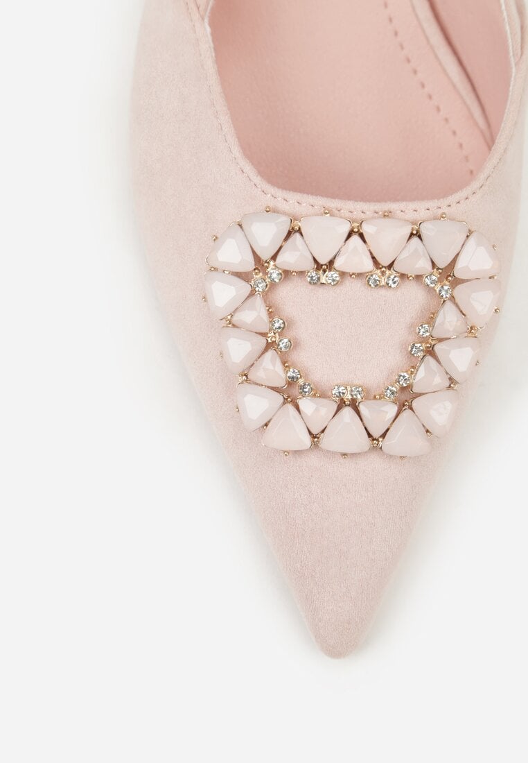 Różowe Sandały na Szpilce z Cyrkoniową Klamrą Elinvyra