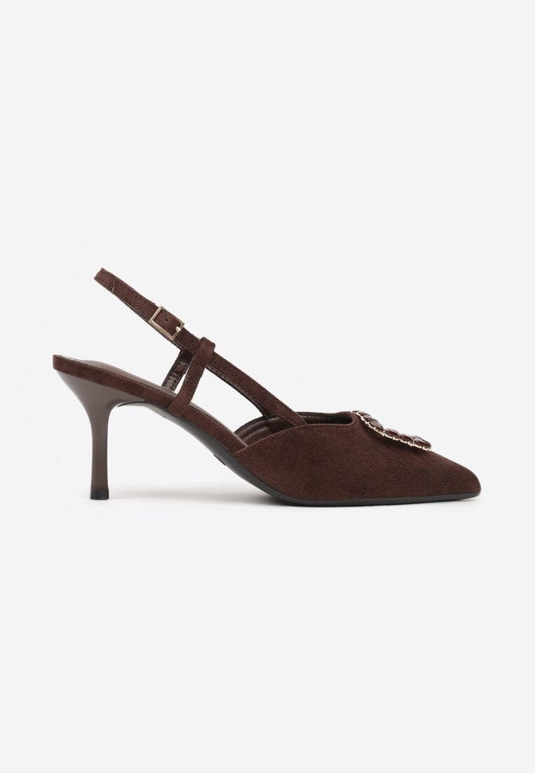 Brązowe Sandały na Szpilce z Cyrkoniową Klamrą Elinvyra