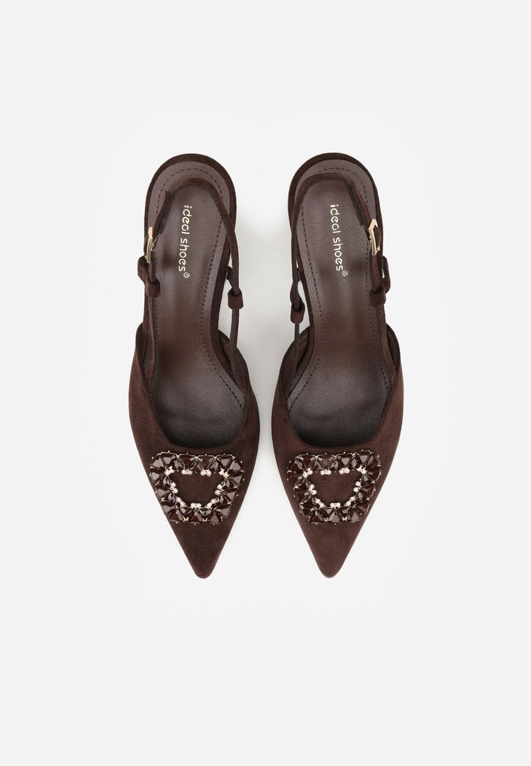 Brązowe Sandały na Szpilce z Cyrkoniową Klamrą Elinvyra