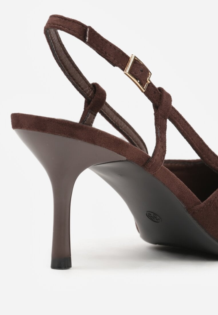 Brązowe Sandały na Szpilce z Cyrkoniową Klamrą Elinvyra