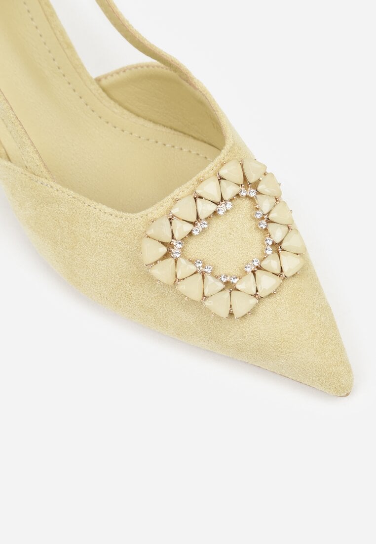 Beżowe Sandały na Szpilce z Cyrkoniową Klamrą Elinvyra