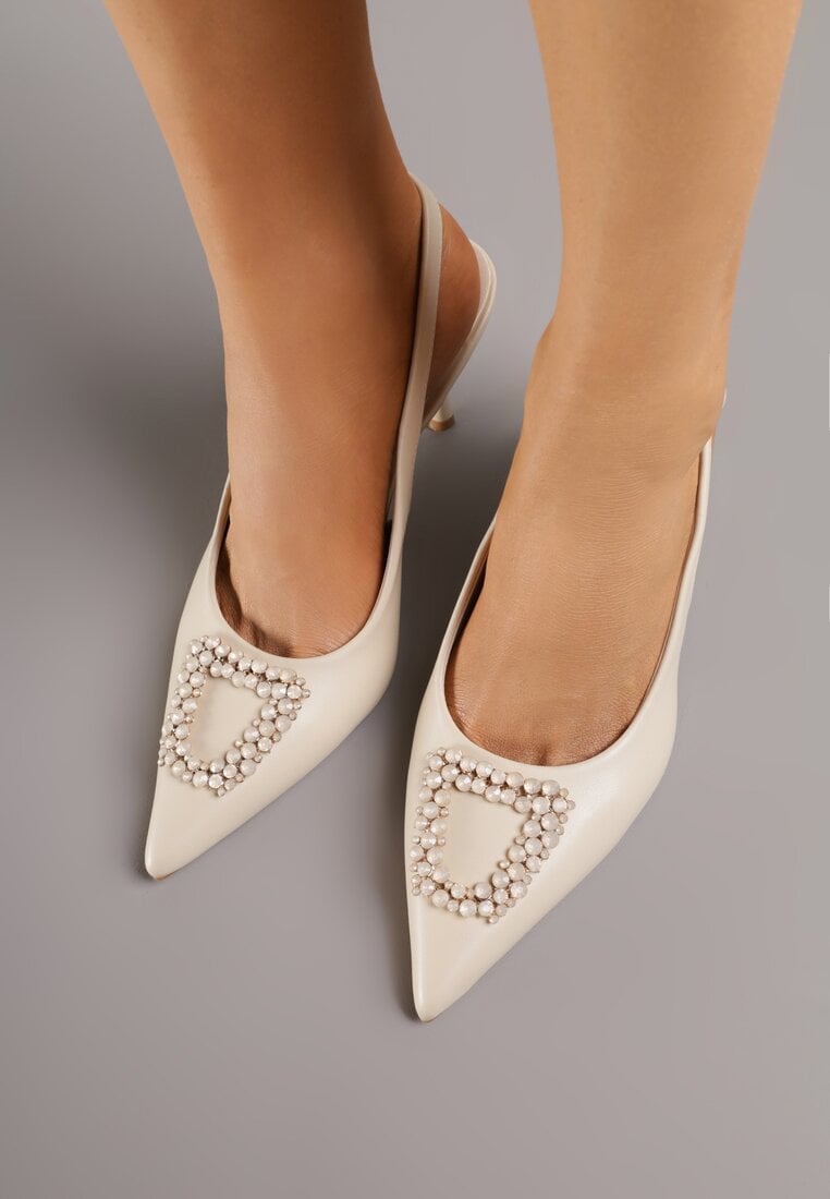 Beżowe Sandały na Szpilce z Cyrkoniową Klamrą Starstone