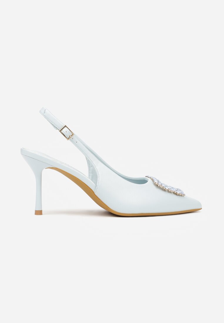 Niebieskie Sandały na Szpilce z Cyrkoniową Klamrą Starstone