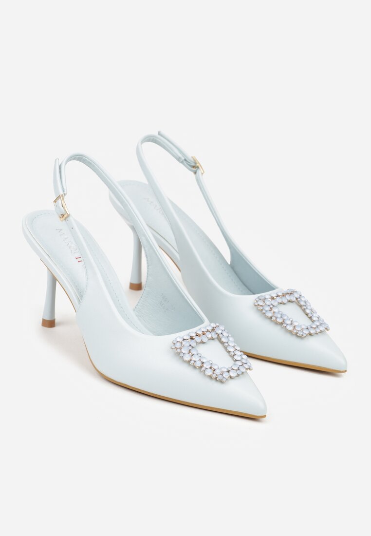 Niebieskie Sandały na Szpilce z Cyrkoniową Klamrą Starstone