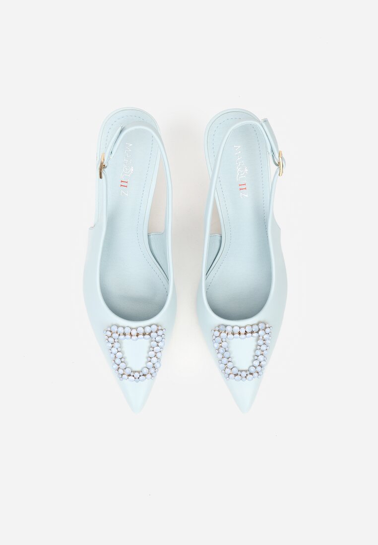 Niebieskie Sandały na Szpilce z Cyrkoniową Klamrą Starstone