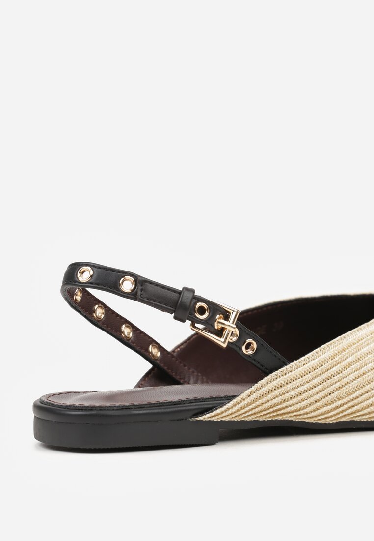 Beżowe Sandały Ozdobione Plecionką i Aplikacjai Hellia