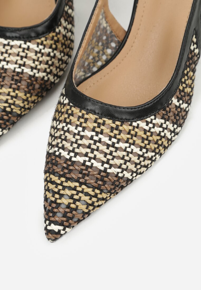 Czarne Sandały Ozdobione Plecionką Oaratune