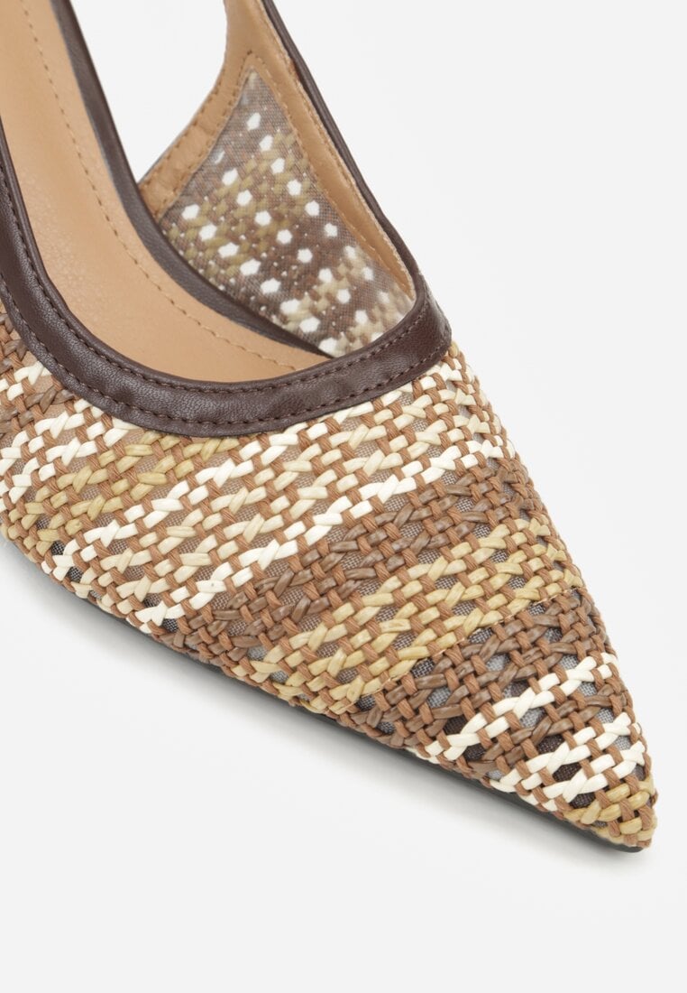Brązowe Sandały Ozdobione Plecionką Oaratune