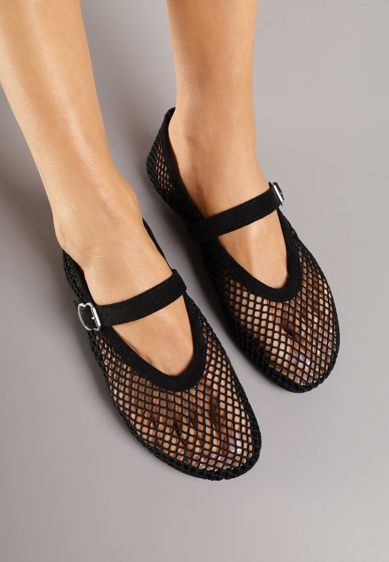 Czarne Siateczkowe Balerinki Appletwinkle