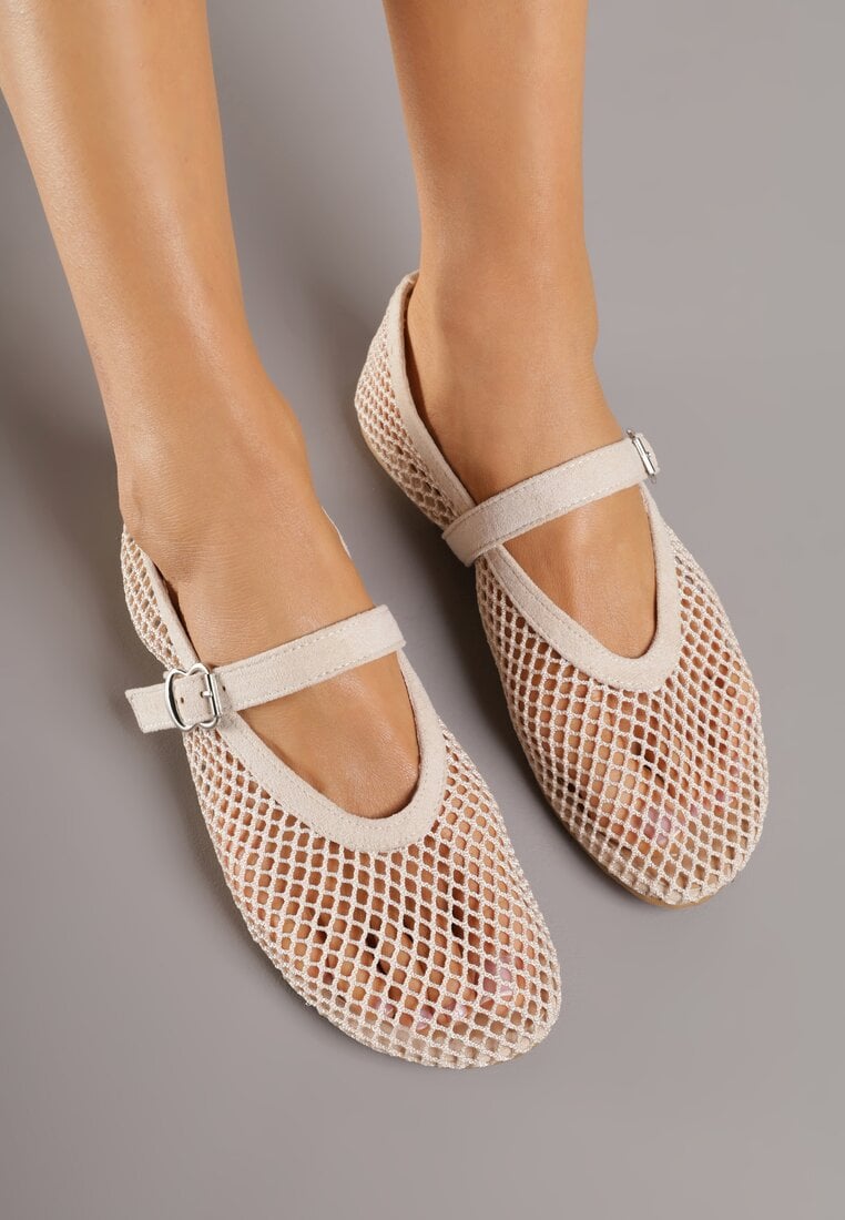 Beżowe Siateczkowe Balerinki Appletwinkle