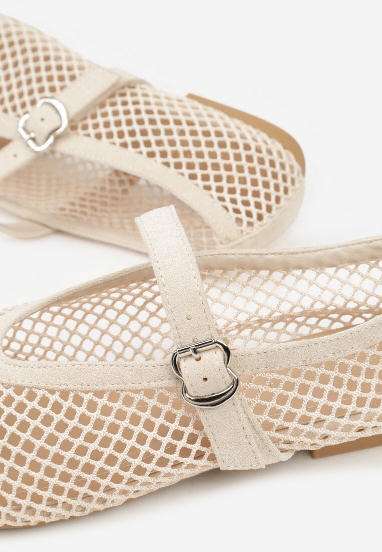 Beżowe Siateczkowe Balerinki Appletwinkle