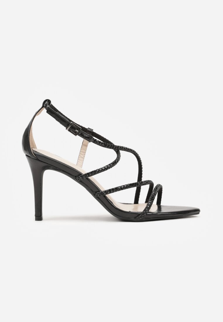 Czarne Sandały na Szpilce Ozdobione Cyrkoniami Thelmia