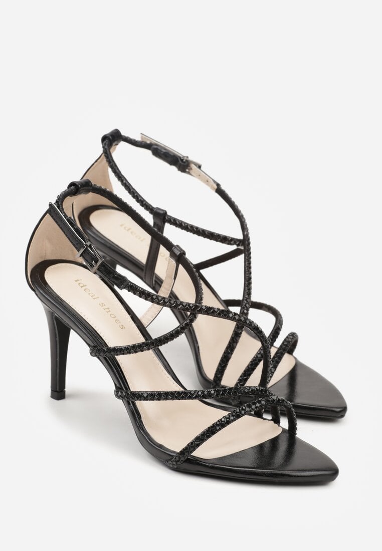 Czarne Sandały na Szpilce Ozdobione Cyrkoniami Thelmia
