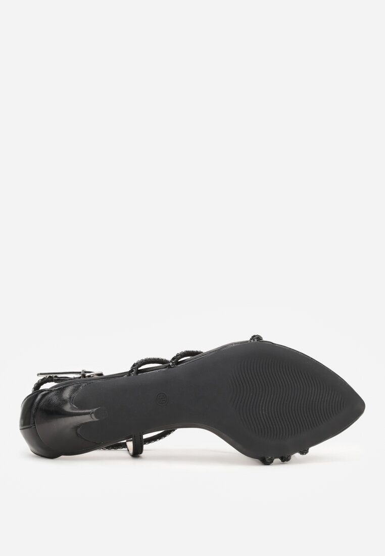 Czarne Sandały na Szpilce Ozdobione Cyrkoniami Thelmia