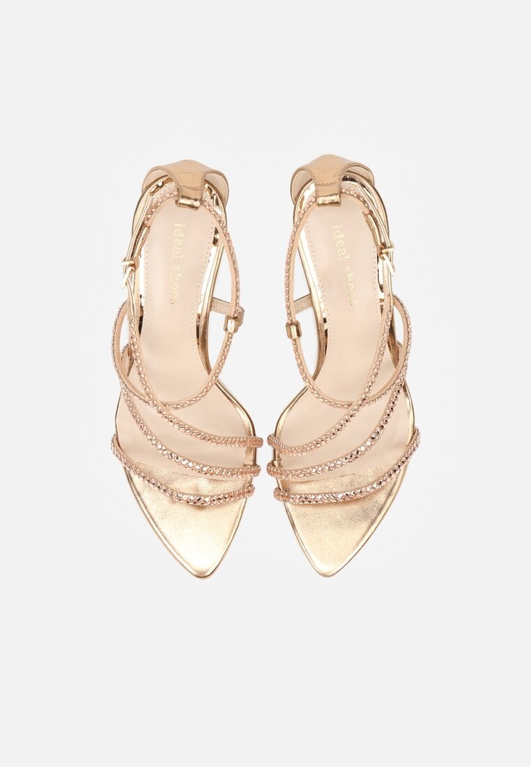 Szampańskie Sandały na Szpilce Ozdobione Cyrkoniami Thelmia