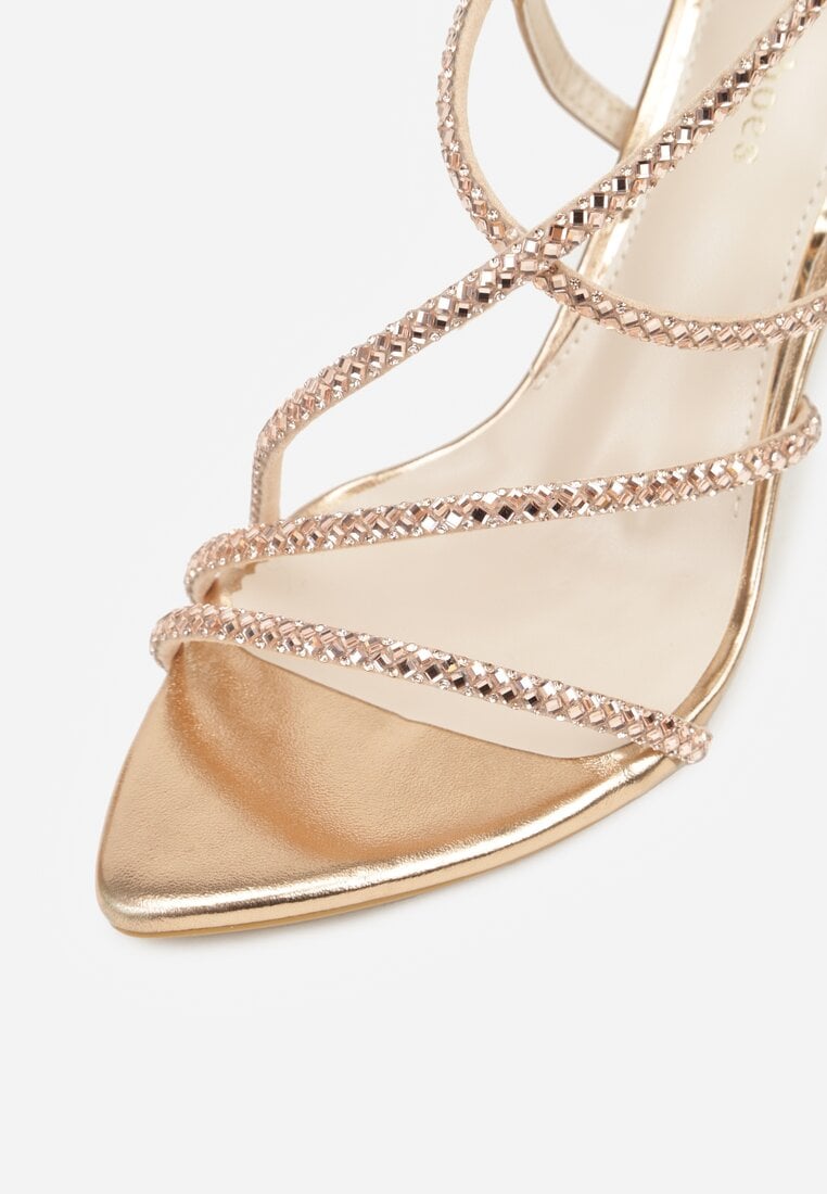 Szampańskie Sandały na Szpilce Ozdobione Cyrkoniami Thelmia