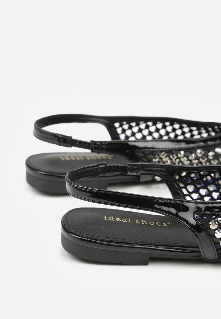 Czarne Lakierowane Sandały Ozdobione Cyrkoniami Caiwenys