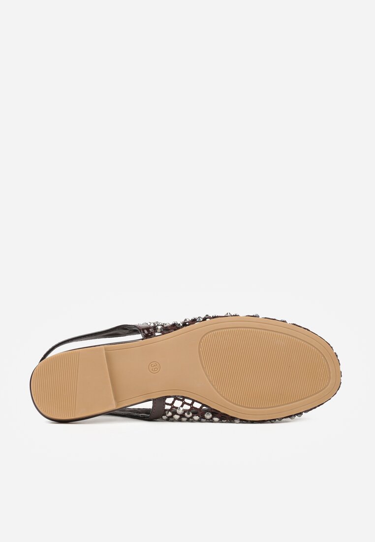 Brązowe Lakierowane Sandały Ozdobione Cyrkoniami Caiwenys