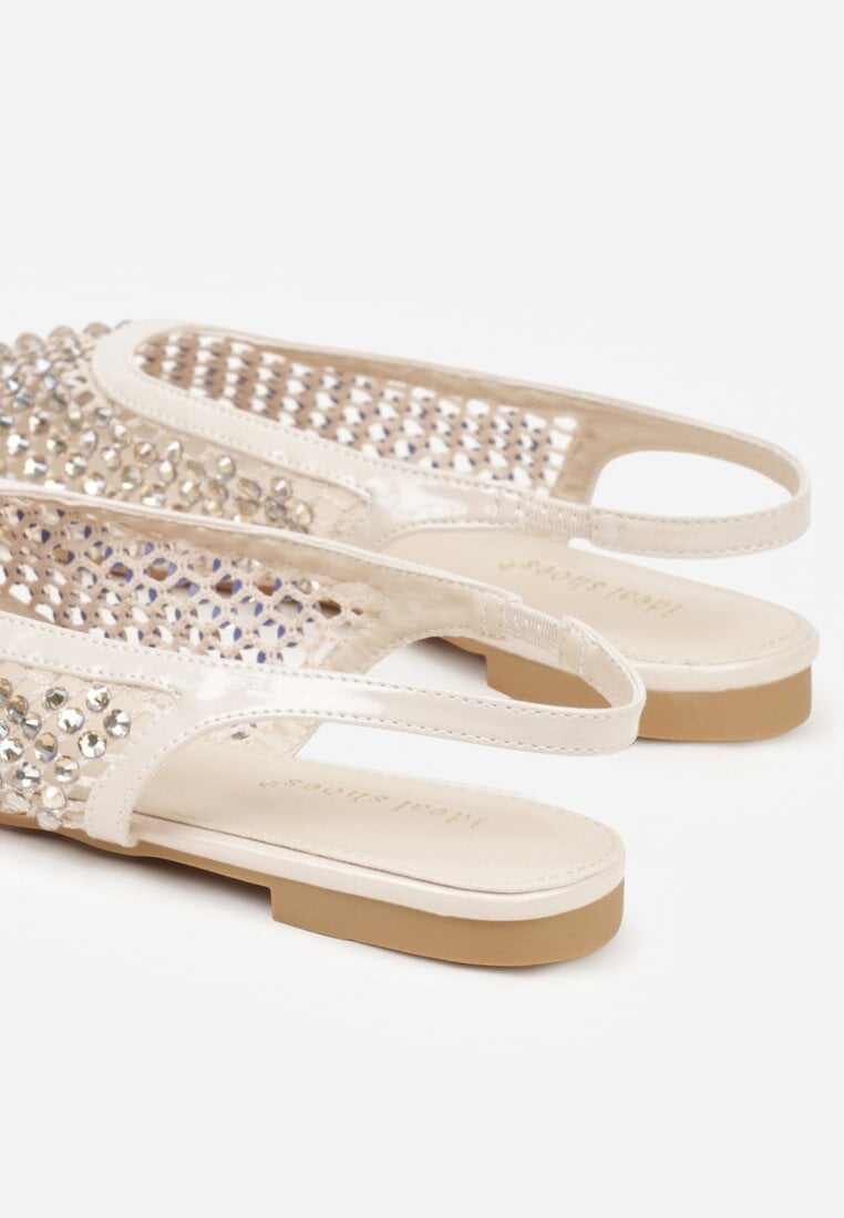 Beżowe Lakierowane Sandały Ozdobione Cyrkoniami Caiwenys