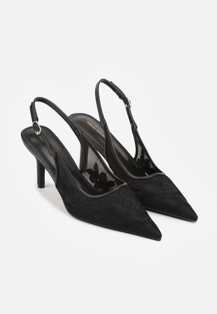 Czarne Sandały na Szpilce z Haftowanym Wzorem Iphiserris