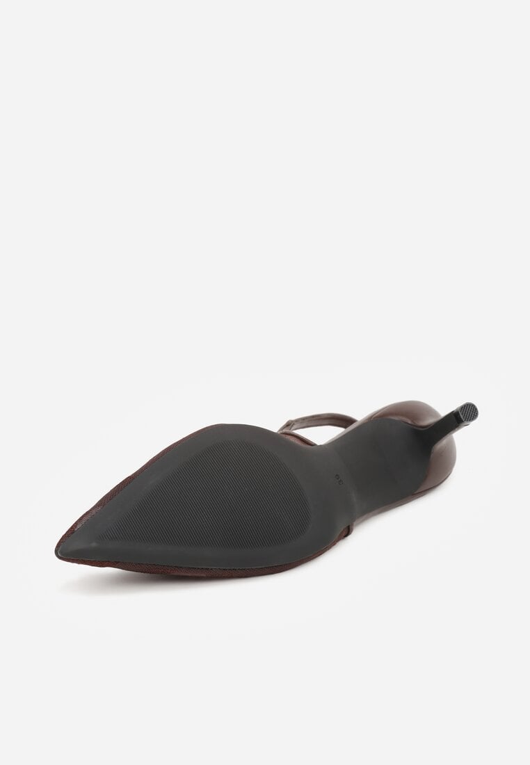 Brązowe Sandały na Szpilce z Haftowanym Wzorem Iphiserris