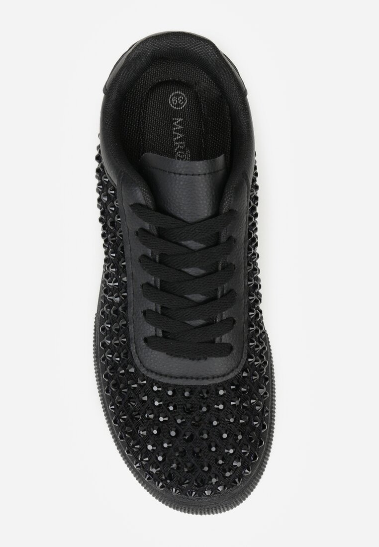 Czarne Sneakersy na Grubej Podeszwie Ozdobione Cyrkoniami Ilaronis