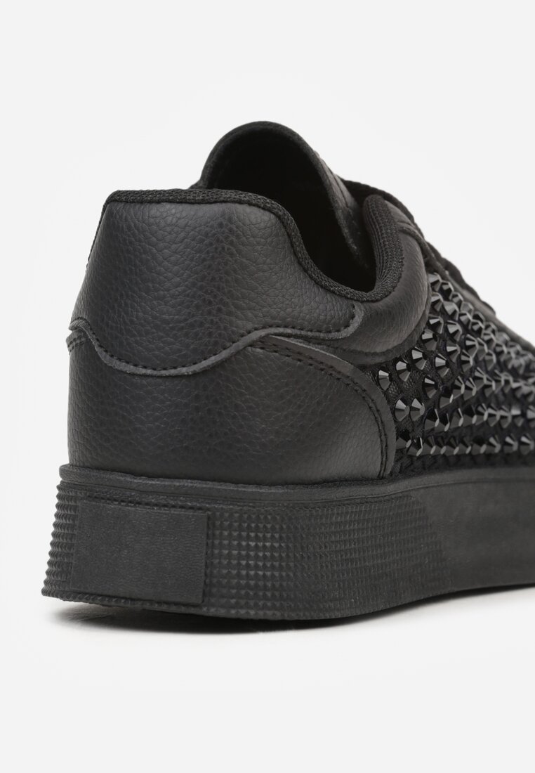 Czarne Sneakersy na Grubej Podeszwie Ozdobione Cyrkoniami Ilaronis