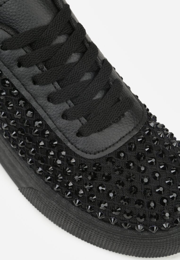 Czarne Sneakersy na Grubej Podeszwie Ozdobione Cyrkoniami Ilaronis
