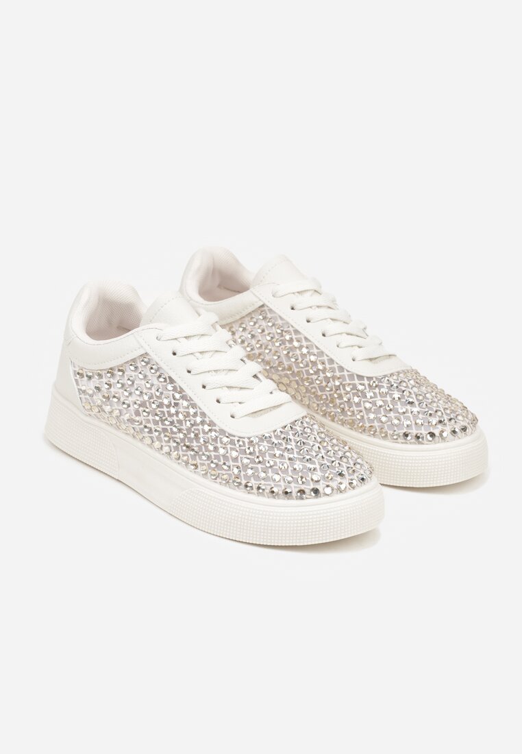 Beżowe Sneakersy na Grubej Podeszwie Ozdobione Cyrkoniami Ilaronis