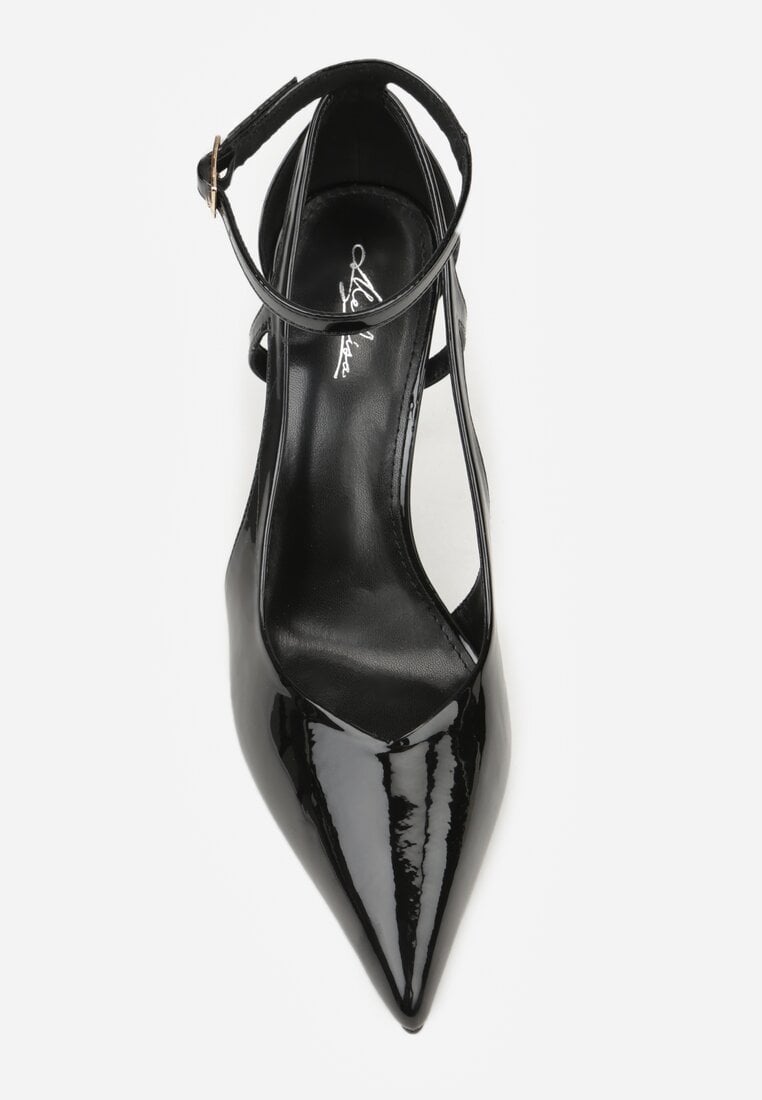 Czarne Lakierowane Szpilki Ozdobione Wycięciami Ynisorin