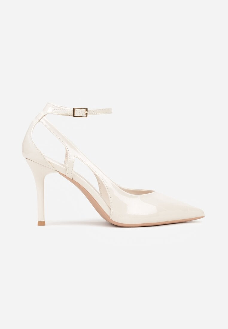 Jasnobeżowe Lakierowane Szpilki Ozdobione Wycięciami Ynisorin