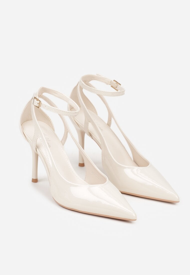 Jasnobeżowe Lakierowane Szpilki Ozdobione Wycięciami Ynisorin