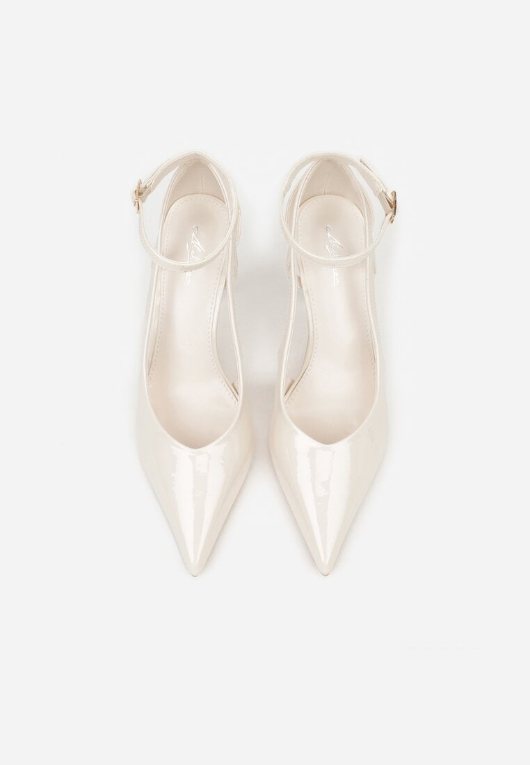 Jasnobeżowe Lakierowane Szpilki Ozdobione Wycięciami Ynisorin