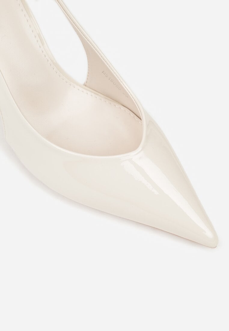 Jasnobeżowe Lakierowane Szpilki Ozdobione Wycięciami Ynisorin