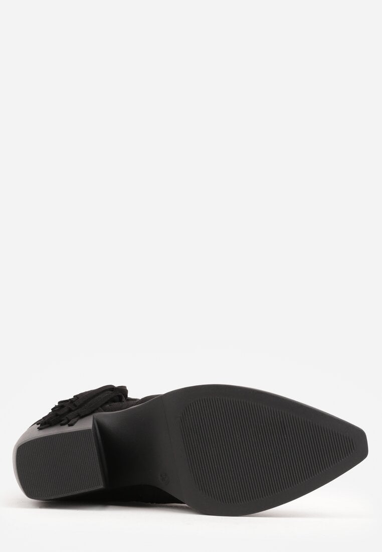 Czarne Botki Kowbojki na Stożkowym Obcasie z Ażurowym Wzorem i Eathetina