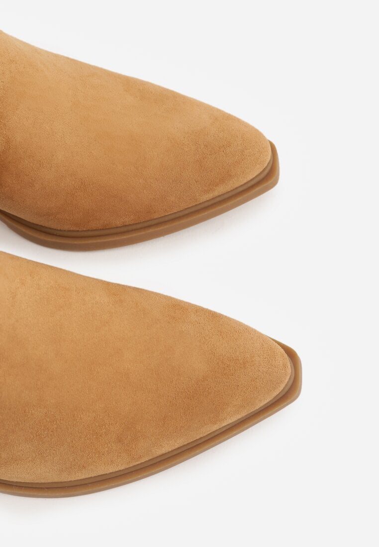 Brązowe Botki Kowbojki na Stożkowym Obcasie z Ażurowym Wzorem i Eathetina