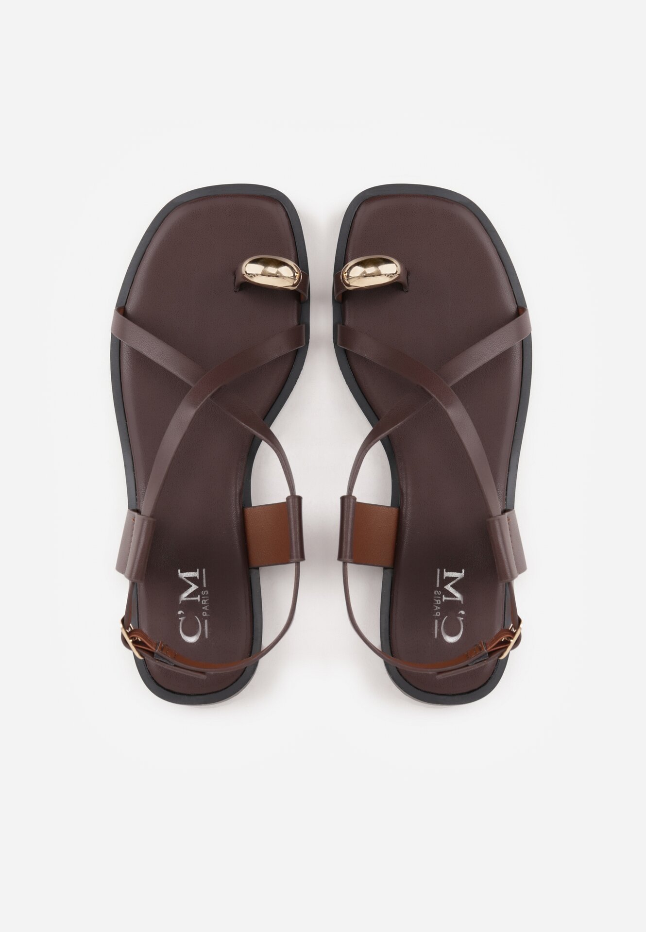 Ciemnobrązowe Sandały w Stylu Japonek z Metaliczną Ozdobą Catelin