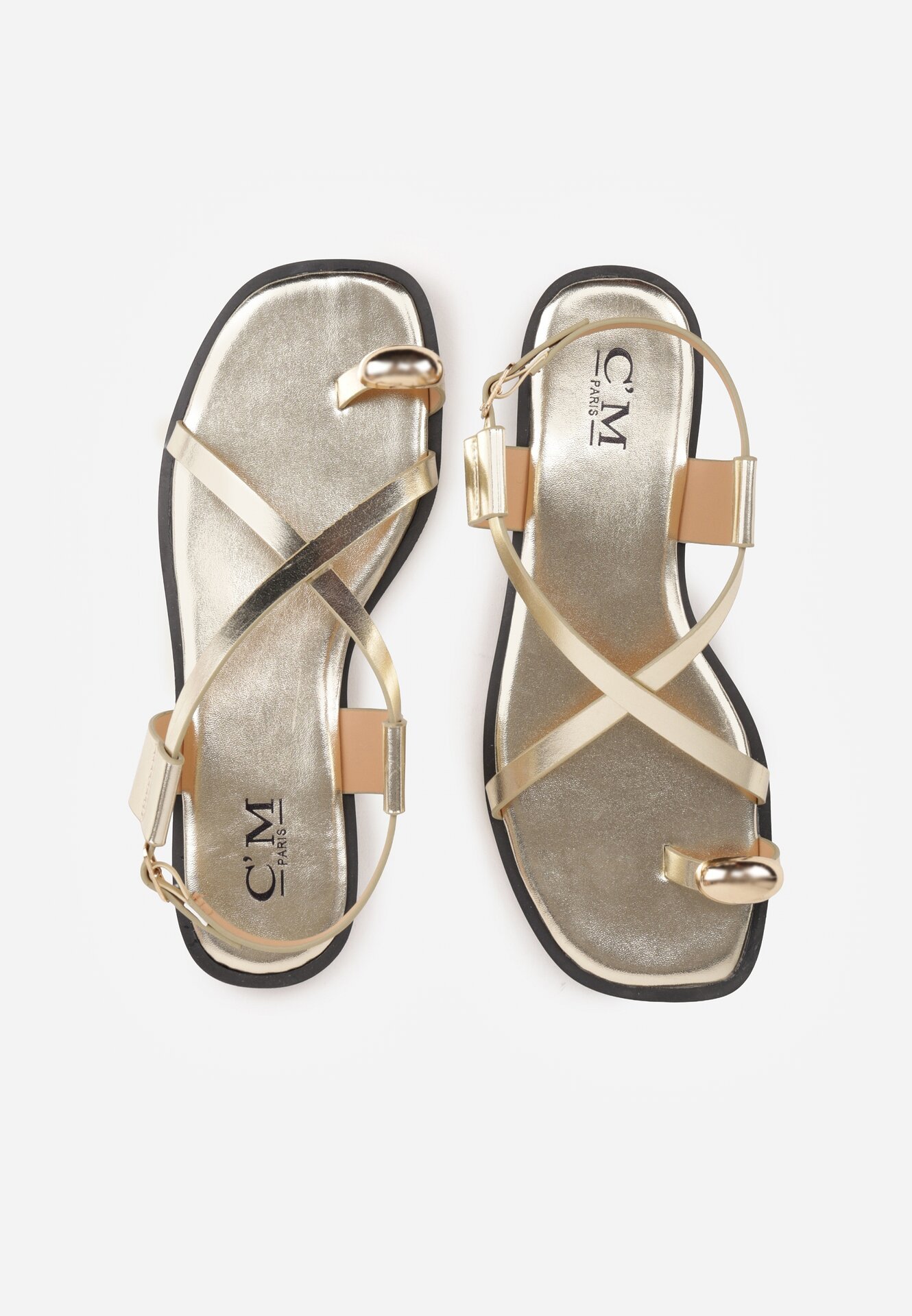 Złote Sandały w Stylu Japonek z Metaliczną Ozdobą Catelin