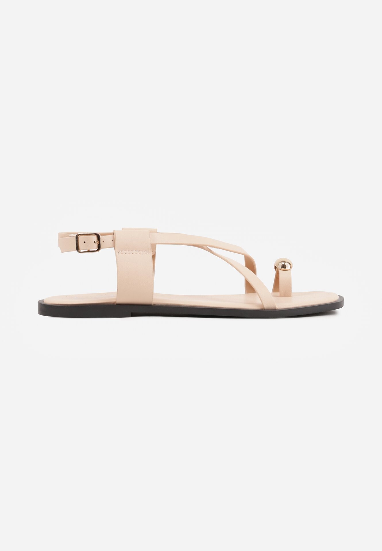 Beżowe Sandały w Stylu Japonek z Metaliczną Ozdobą Catelin