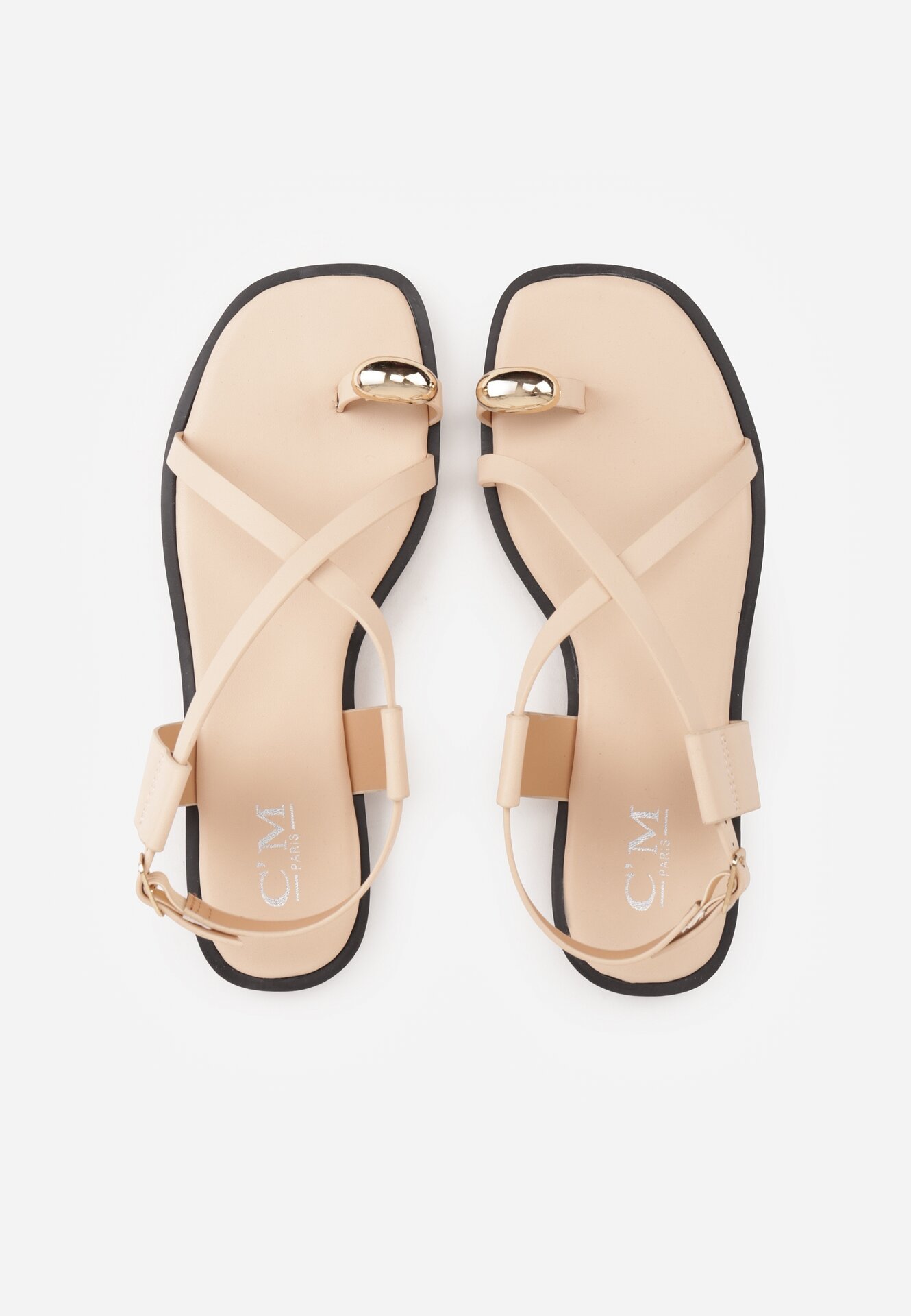 Beżowe Sandały w Stylu Japonek z Metaliczną Ozdobą Catelin