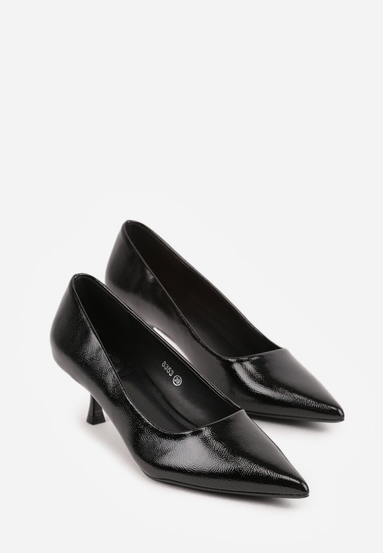 Czarne Czółenka na Obcasie Typu Kaczuszka Hollybloom