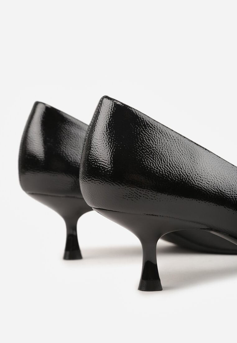 Czarne Czółenka na Obcasie Typu Kaczuszka Hollybloom