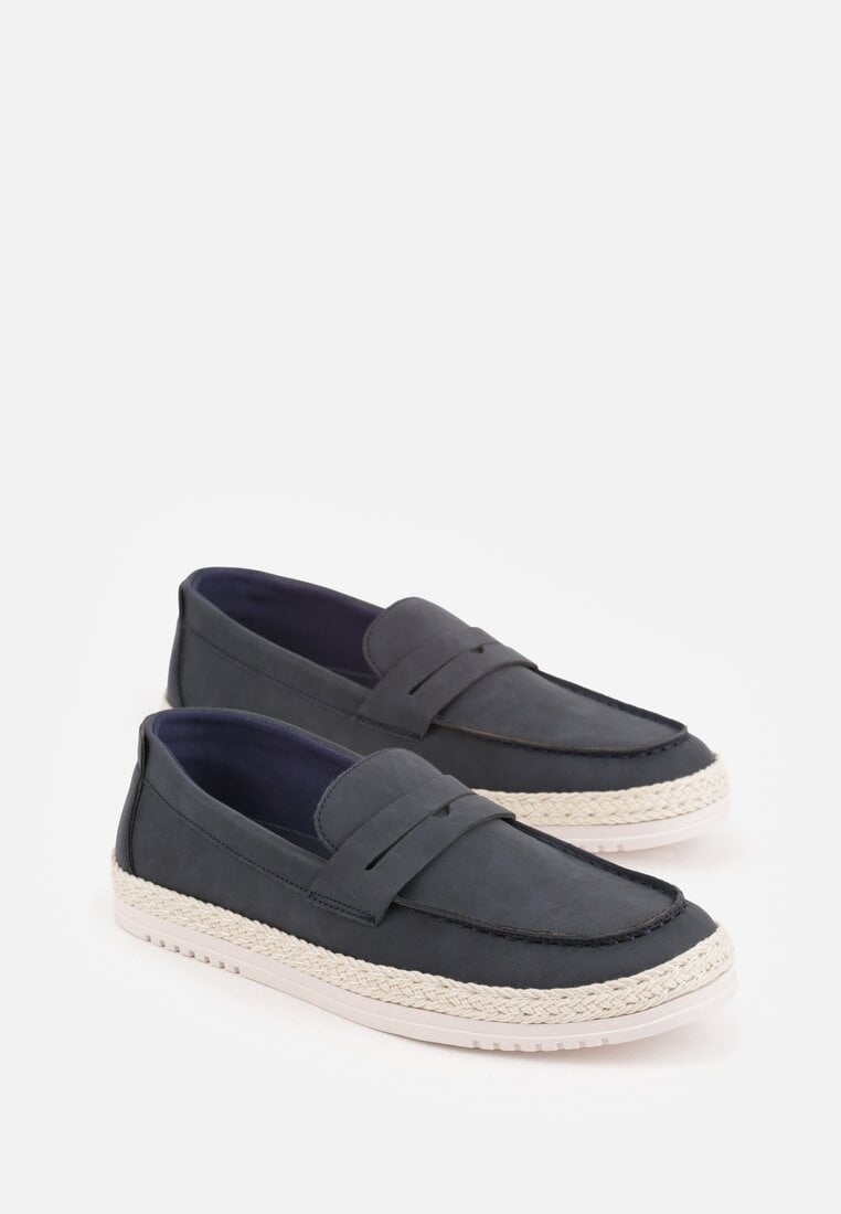 Granatowe Półbuty Typu Mokasyny Ozdobione Plecionką Thalalin