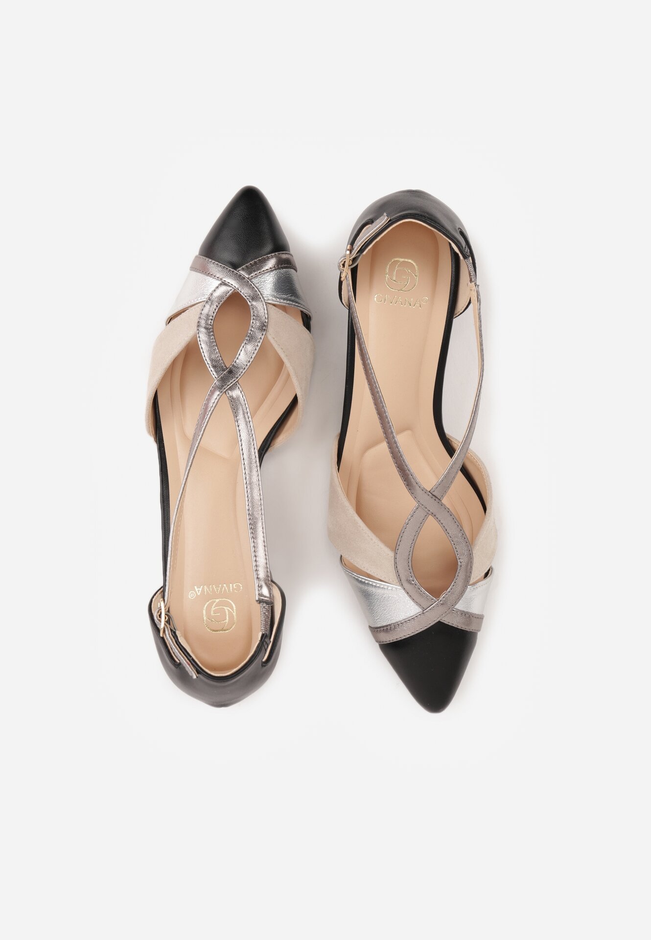 Czarne Czółenka na Obacasie z Wycięciami i Metalicznymi Paskami Prosilis