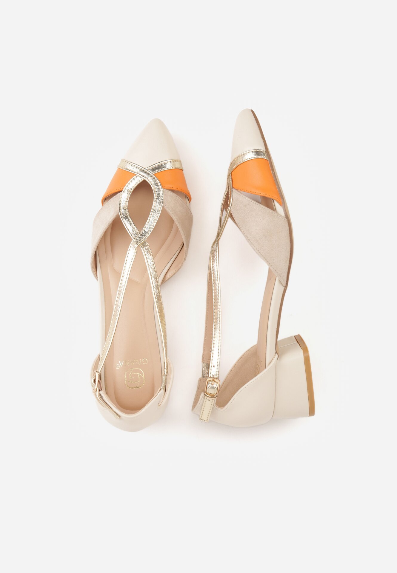 Beżowe Czółenka na Obacasie z Wycięciami i Metalicznymi Paskami Prosilis