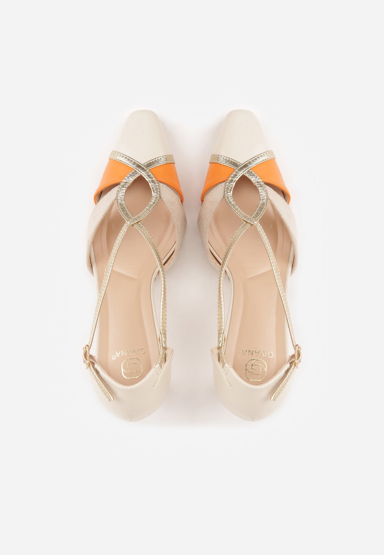 Beżowe Czółenka na Stożkowym Obcasie z Metalicznymi Paskami Iphophi