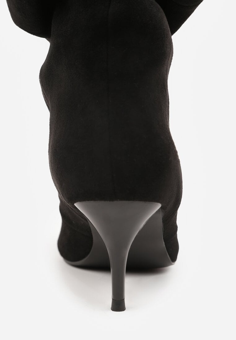 Czarne Botki na Szpilce z Marszczoną Cholewką Hailenia